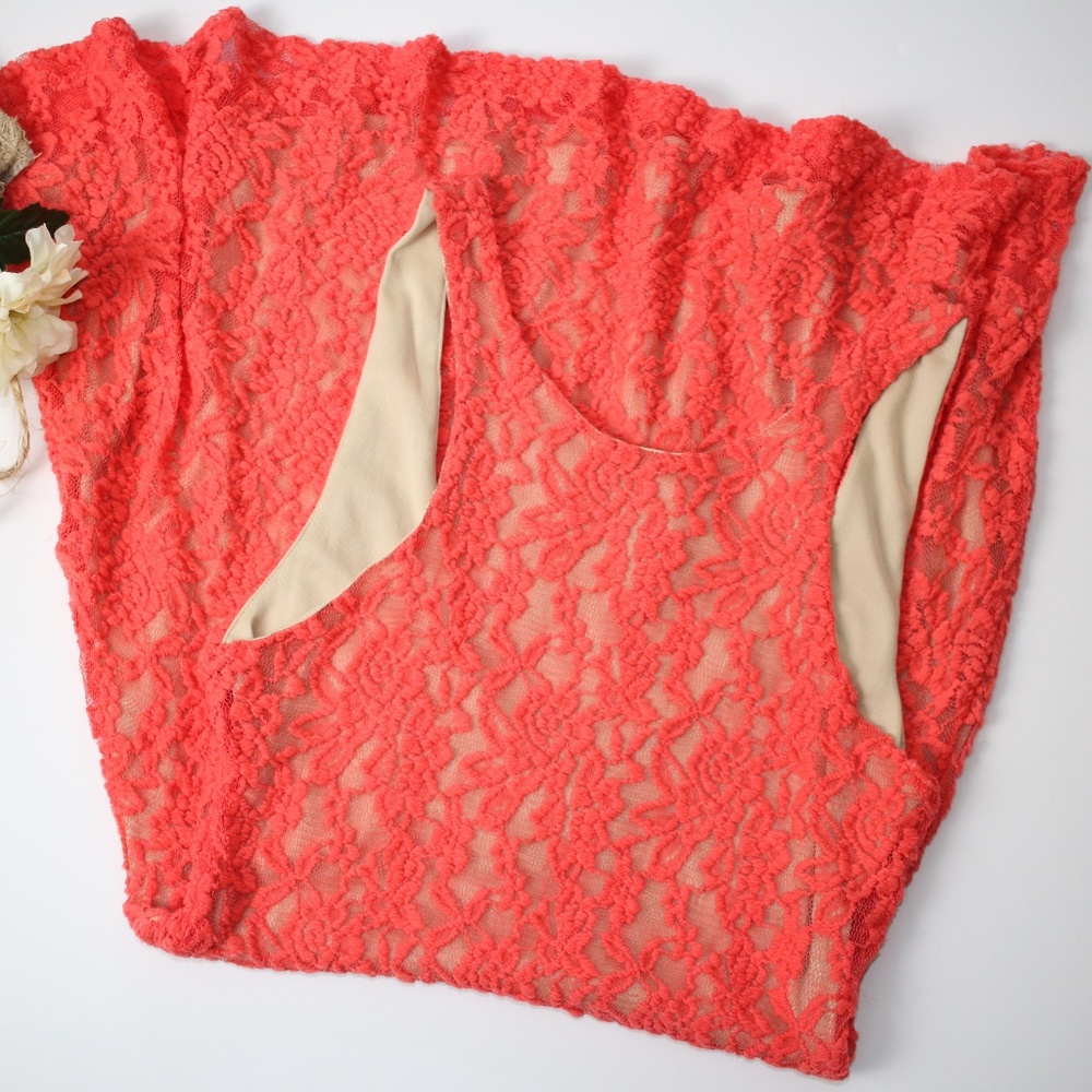 Mimi Chica Coral Pink Lace Skater Dress M - Picture 7 of 8